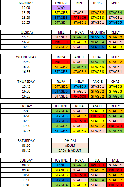 Seahorse Swimming Autumn 2025 Schedule